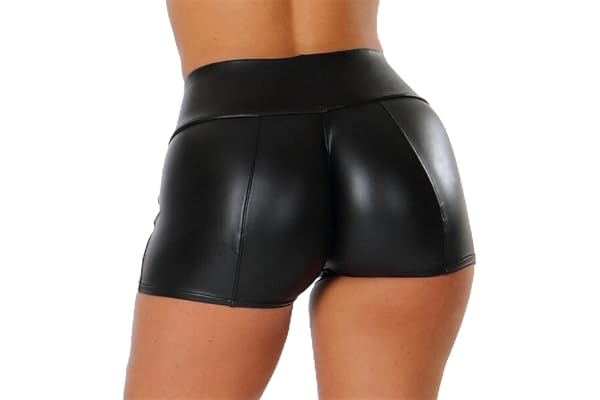 Dam damer nattklubb hög midja rave shorts PU-läder slim fit shorts fest klubbkläder korta byxor byxor