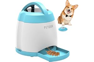 PETGEEK Interactive Dog Treat Dispenser and Puzzle Toy With Automatic Feeder, Dual Power Supply and Remote Control for Indoor or Outdoor Play (Blue)
