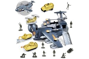 Innoocool Military Transport Cargo Airplane Car Toy Set with 4 Military Cars & 10 Army Men Figures for Combat Toy Imaginative Play, for Over 3 Years Old Boys and Girls(Need to Assembled)