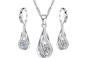 Crystalina Regalos para Mujer, Conjunto Collar Plata Mujer y Pendientes Mujer Plata con Colgante, Joyas de Mujer de Plata S925 y Circonitas de Colores, Regalos Originales para Mujer