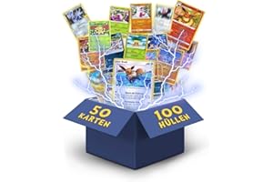 HEART FOR CARDS Pokemon Karten deutsch 50 Verschiedene 3 Seltene 3 Holo 1 zufällige Pikachu, Glumanda, Dedenne oder Evoli Sammelkarten Originale Pokemon Karten aktuelle Sets 100 Heartforcards® Card Guard Kartenhüllen