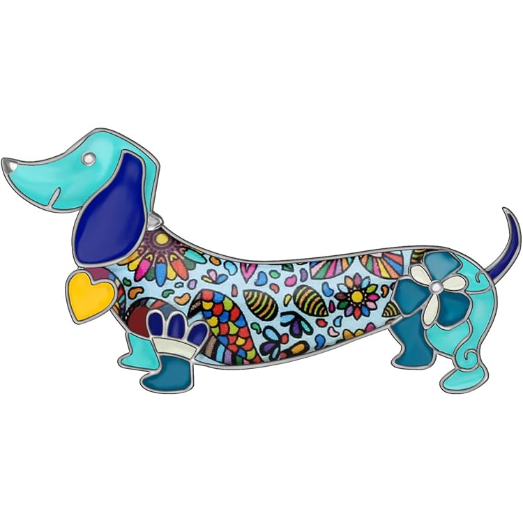 Broche En Alliage émaillé Forme Teckel Et Cœur - Accessoire Pour écharpe, Veste, Robe - Cadeau Pour Amoureux Des Chiens