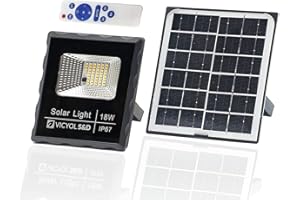 Vicyol S&D Foco Proyector LED Solar, Luz Exterior de 18W, Iluminación de Seguridad IP67 4000K, 50 LED Con Panel Solar Para Patio, Jardín, Garaje. 1.2Ah. Impermeable.