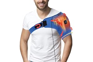 Soporte de hombro Doact, soporte de hombro con cinturón de soporte, almohadilla de calefacción eléctrica USB para hombro para manguito rotador (azul, L)