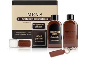 Body & Earth Presenter till män - Presentförpackning för herrar 6-delar | Sandelträ & cederträ doft födelsedagspresent, set med fast parfym, schampo, duschgel, handtvål och nyckelring