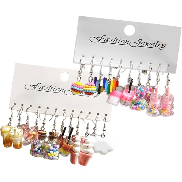 Cute Aesthetic Earrings Multipack For Women - Kawaii Resin Dangle Clip-On Earrings In Fun Shapes - View #5