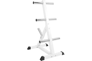 GORILLA SPORTS® Soporte para discos de pesas, 7 barras, con soporte de disco de 50 mm, soporta hasta 350 kg, color negro y blanco