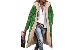ORANDESIGNE Damen Warm Wintermäntel Reversibel Sherpa Fleece Lang Pufferjacken mit Kapuze Frauen Oberbekleidung Outdoorjacke Steppjacke Steppmantel