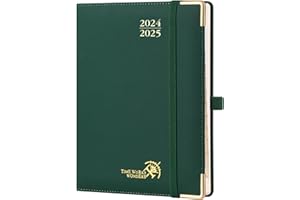 POPRUN Agenda 2024 2025 Semainier 22 x 16,5 cm, Premium Planner Scolaire 17 Mois De Août 2024 à Déc 2025, Couvercle en cuir de coton PU, Onglets Mensuels, Papier Certifié FSC® 100 g/m² - Forêt Vert