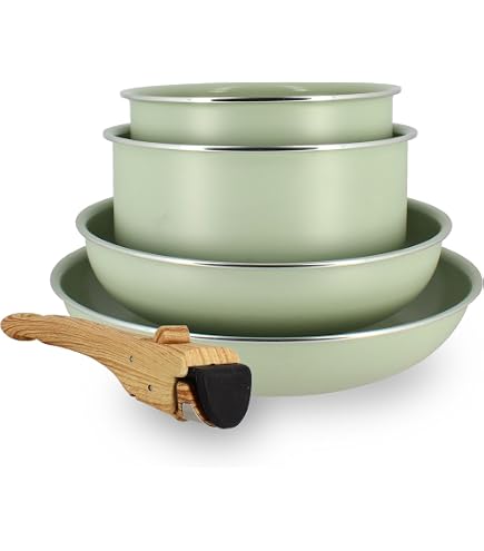 MENASTYL Set De 3 Poêles 24/28 Cm + Poignée Amovible - Batterie De Cuisine Antiadhésive Fabriquée En France