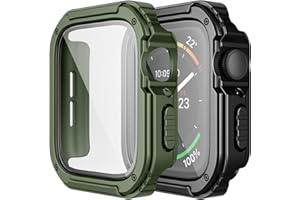Adepoy 2 Pack Rugged Case Compatible for Apple Watch 38mm Series 3/2/1 with Tempered Glass Screen Protector, Military All Around Hard TPU Protective Cover Case Shockproof Bumper for iWatch Men 38mm