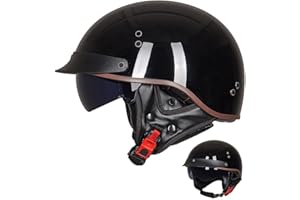 ACLFFSHOP Halbschalenhelm mit ECE, Jethelm Retro, Chopper Helm, Retro Motorrad Helm, Scooter-Helm, Offenem Helm, mit Sonnenblende und Herausnehmbares Atmungsaktives Futter M~XXL 57~64CM