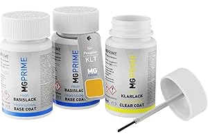 MG PRIME Peinture Voiture Kit de stylo retouche pour Peugeot KLT Jaune Faro Nacre/Faro Yellow Metallic de fond, de base, de vernis de 50ml par flacon