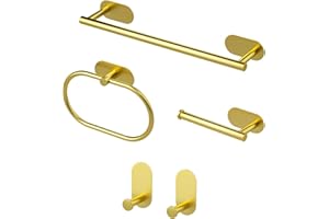 Sarsumir Toallero Baño Juego de Accesorios de baño de 5 Piezas - Toalleros de Baño Anillo de Toalla Portarrollos para Papel Higién (Oro)