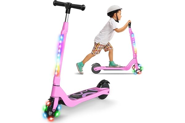 SISIGAD Trotinette Electrique Enfant 6-8-10-12 Ans Electric Scooter Enfant 5.3 Pouces avec Lumière LED Colorée & 3 Hauteurs Ajustables, Scooter Électrique Enfant Charge Max 70 Kg, Vitesse Max 10 Km/h