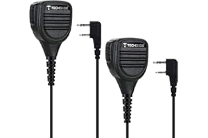 TECHSIDE Microphone haut-parleur d'épaule étanche Kenwood 2 broches + Jack 3,5 + Clip pivotant Radio bidirectionnelle | Compatible TS-T9 + TI-F8 + Midland G10 G11V CT210 BaoFeng UV5RA UV-82 (2 pièces)