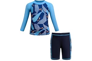 ADUYA Boys Swimming Costume Two Piece Swimsuit Set Rash Guard Trunks Swimwear Kids Swimming Pool Bathing Suit