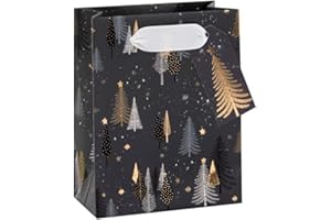 Glick Christmas Luxury SMALL Gift Bag Trees Charcoal, Gift Bag Xmas, Measures 11w x 14h x 6dcms, Charcoal, Gold & Silver
