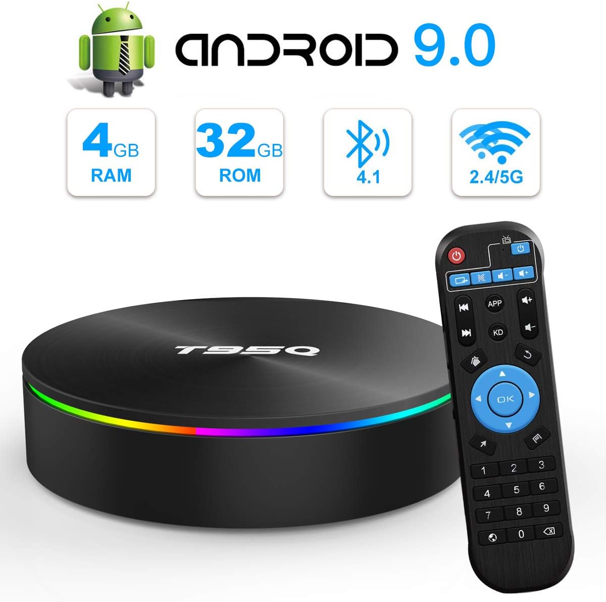 YAGALA Android TV Box, YAGALA T95Q Android 8.1 TV Box 4GB RAM 32GB ROM Amlogic S905X2 Quad-core Cortex-A53 Bluetooth 4.1…