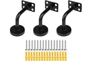 KMERCE Supporti per Corrimano per Scale, Supporti per Rampa Scala in Acciaio Inossidabile, 60x80 mm, per Rampe per Scale, Supporto o Balaustra Interno ed Esterno (3, Nero+Guarnizione piatta)