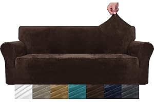 MAXIJIN Thick Velvet Sofa Covers 3 Seater Super Stretch Non Slip Couch Cover for Dogs Cat Pet Friendly 1-Piece Elastic Furniture Protector Plush Sofa Slipcovers (3 Seater, Dark Coffee)
