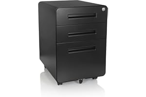 hjh OFFICE 743014 Gabinete de Archivos Móvil Color Plus I Acero Negro, Archivador Móvil con Cerradura y 3 Cajones, Oficina, con Ruedas