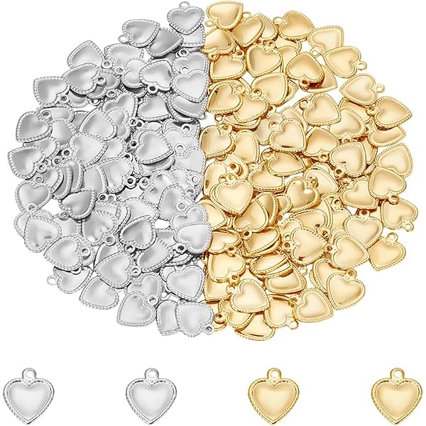 UNICRAFTALE 100pz 2colori 201 ciondoli A Cuore Piatto In Acciaio Inossidabile Stampaggio Etichetta Vuota Ciondoli A Cuore D'Amore Connettori A Goccia In Metallo Ciondoli per Creazione Fai Da Te 5.5 mm