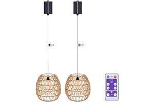 ‎ECOGEHEN EcoGehen 2x Solar Hängelampe mit Batterie Wiederaufladbar Hängeleuchte ohne Strom Automatischer Tag-Nacht-Modus Höhenverstellbar Beleuchtung für Außen Garten Rattan Lampenschirm Wetterfest 2200mAh