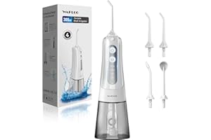 WAFLOO Jet Dentaire Hydropulseur, avec 4 Embouts Jet, Réservoir 300ML, Irrigateur Oral Portable avec 4 Modes, Étanchéité IPX7, Rechargeable, Nettoyage Dentaire pour Adultes à Domicile et en Voyage