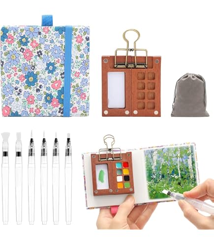 Tobios Ensemble D'aquarelle Tobios, Kit D'aquarelle De Poche, Mini Ensemble De Peinture Aquarelle Avec Un Pinceau, Carnet De Croquis Et 12 Peintures