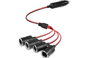 HATMINI 1 a 4 Adattatore per Caricatore per Accendisigari da Auto 12 V 24 V Presa a 4 Vie Cavo di Prolunga Splitter per Accendisigari per Auto 13 AWG con Fusibile da 20 A - 1FT/0,3 M