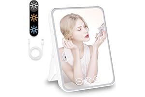 ADORALAND Vanity Mirror with Lights, Folding Tabletop Mirror Rechargeable Light Up Makeup Mirror Portable Travel Mirrors with 3 Color Lighting Vanity Mirrors for Office Desk,Vanity Table, Travel