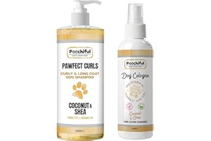 Poochiful Bundle. Pawfect Curls Detangling Dog Shampoo 500ml Plus Poochiful Coconut & Shea Dog Cologne, Dog Perfume Spray 200ml