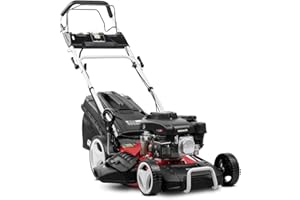 GREENCUT GLM770XE - Tondeuse à Gazon à Essence 150cc 6cv, démarrage électrique, Moteur autopropulsé 4 Temps, Lame à Double Tranchant 460mm 18", Hauteur de Coupe réglable, Panier 55L