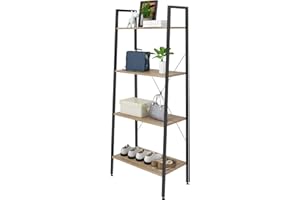 eSituro Scaffale Libreria a Scala Scaffale Porta oggetti in Acciaio Legno 4 Ripiani Design Industriale Scaffalatura Multifunzionale per Cucina Soggiorno Nero+Rovere Chiaro SSTR0020