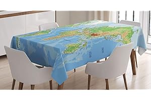 ABAKUHAUS Carte du Monde Nappe, Carte Topographique du Monde Continents Pays Océans Montagnes Éducatif, Résistant aux Taches avec Impression à Pointe de Technologie, 140 x 200 cm, Multicolor