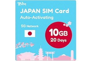 TSIM Carte SIM japonaise 20 jours 10 Go | Activation automatique | Réseau 5G avec partage de connexion Internet/HotSpot/Données uniquement sans voix