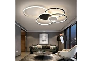LFOUTE Lampa Sufitowa LED Nowoczesna Lampa Sufitowa Pierścieniem Ściemniana Lampa Do Salonu Pilotem Akrylowy Abażur Kreatywny żyrandol Do Sypialni Jadalnia Kuchnia światła Biurowe,Black,100cm