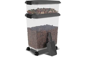 BRISTA 3 Pc's Pet Food Storage Container with Airtight Lids & Measuring Scoop Plastic Dog Cat Animal Dry Food Dispenser Storing Box with Rolling Wheels (Grey)