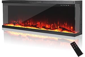 MachenFlame 50" Chimenea eléctrica de 3 Caras, Insertable panorámico de Cristal para Montaje en Pared con Llama de 9 Colores, Calentador de Chimenea Independiente,900W/1800W, Negro