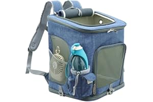 FVLFIL Yugoujiu Extra großer Haustier Rucksack 10 kg Hund Rucksack Sommer atmungsaktiv aus Tragetasche zusammenklappbaren Katzenrucksack,Blau-Blau,L (Haustiergebrauch innerhalb von 10kg)
