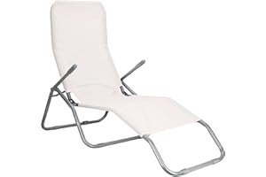 SPRINGOS Chaise Longue basculante avec accoudoirs Tissu Textile Clair Structure métallique réglage en 3 Positions Fauteuil inclinable d'été Composants antidérapants