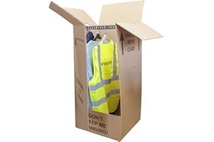 SelfHold LARGE Double Wall Wardrobe Removal Moving Cardboard Boxes With Hanging Rail 18" x 20.5" x 41" - Wardrobe Removal Cartons Boxes Up to 18 items Capacity (3)