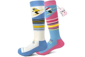 Findway Chaussettes de Ski pour Enfant en Laine Mérinos, Chausettes Thermiques de Ski Enfant Filles et Garçons Souples Respirantes pour Ski Snowboard, 2 paires/3 paires