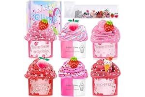 Mexgcom Slime Fluffy Kit, 6×70ml Kit Slime per Burro Fluffy, Melma Trasparente e Melma di Burro Slime per Bambini Festa Regalo di Compleanno per Ragazze Ragazzi, Festa e Natale (Rosa, 6×70ml)