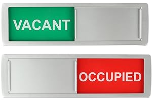 PROMESSA-DESIGN Vacant Occupied Sliding Sign XL - Green/Red Text Slider - 17,5 x 5 x 0,7 cm - Mounting strong 3M Stickers. Arial Text
