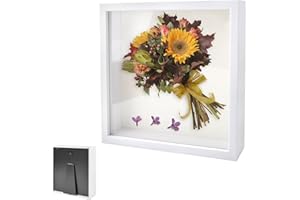 VIQIHEOE Cornice Portafoto 3D, Cornice da Vetrina per Oggetti da Riempire 25 x 25 cm, con Lastra Acrilica Trasparente, Scatola 3D in Legno Profonda di 3 cm, per Ricordi, Decorazioni Fai da Te, Bianco