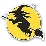 2 x Witch & Broomstick Sticker Car Bike Bike Laptop Halloween Evil Funny #4273 (10cm Wide x 8.6cm Tall)