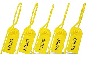 Lzbignun 100pcs Numbered Security Seals Zip Ties for Fire Extinguisher Breakable Plastic Safety Tags Pull Tite Anti Tamper Seals for First Aid Kit (Yellow)