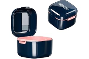 Vyqrx Portable Denture Case with Strainer - Ideal Denture Box & Retainer Box for Teeth Retainers, False Teeth, Mouthguard Storage, Also Works as Denture Bath（Blue）